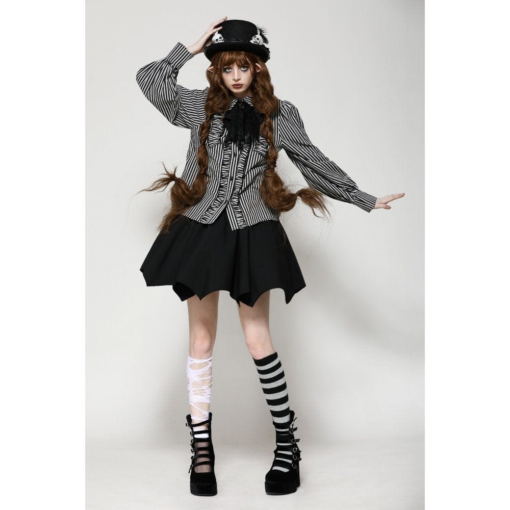 Mad Doll Striped Skull-Bow Shirt