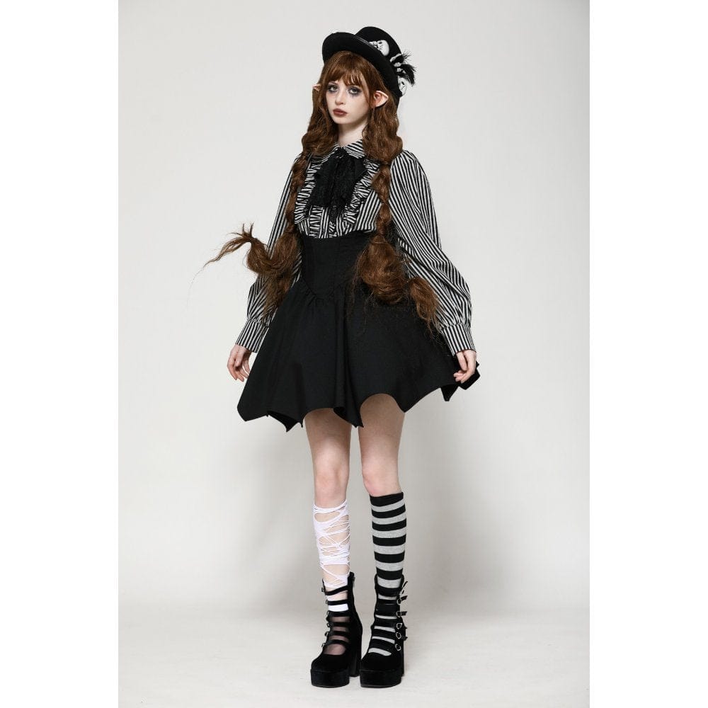 Mad Doll Striped Skull-Bow Shirt