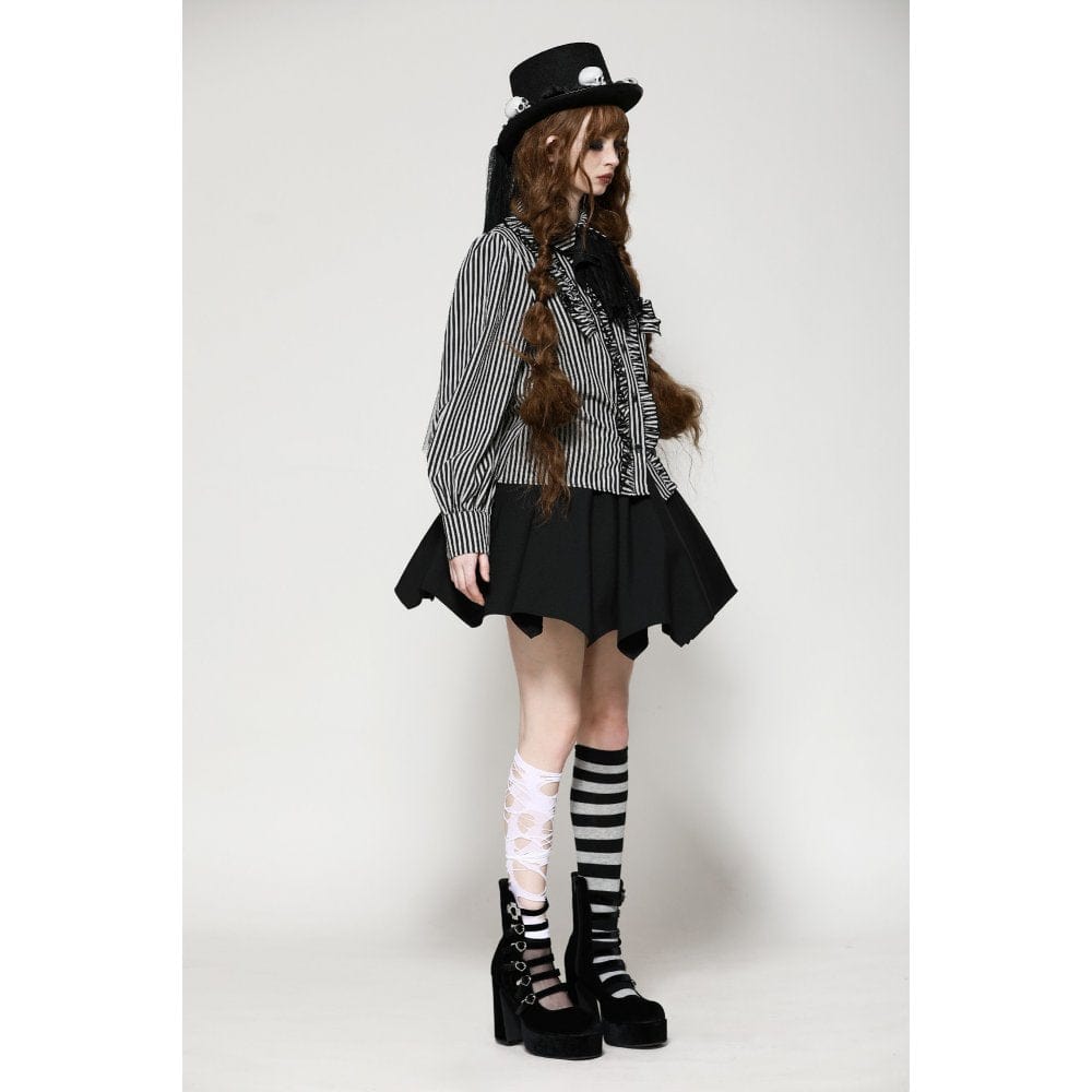 Mad Doll Striped Skull-Bow Shirt
