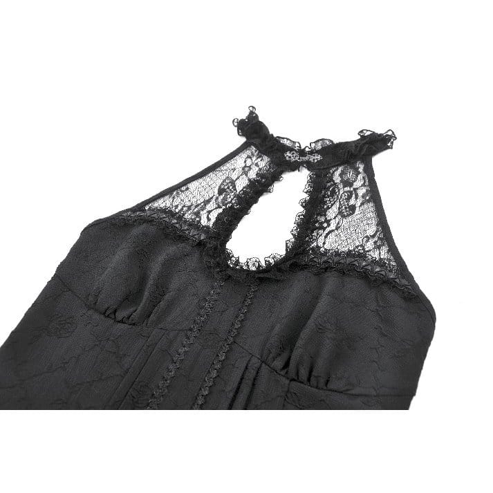 Midnight Cascade Ruffled Halter Dress