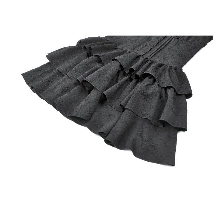 Midnight Cascade Ruffled Halter Dress