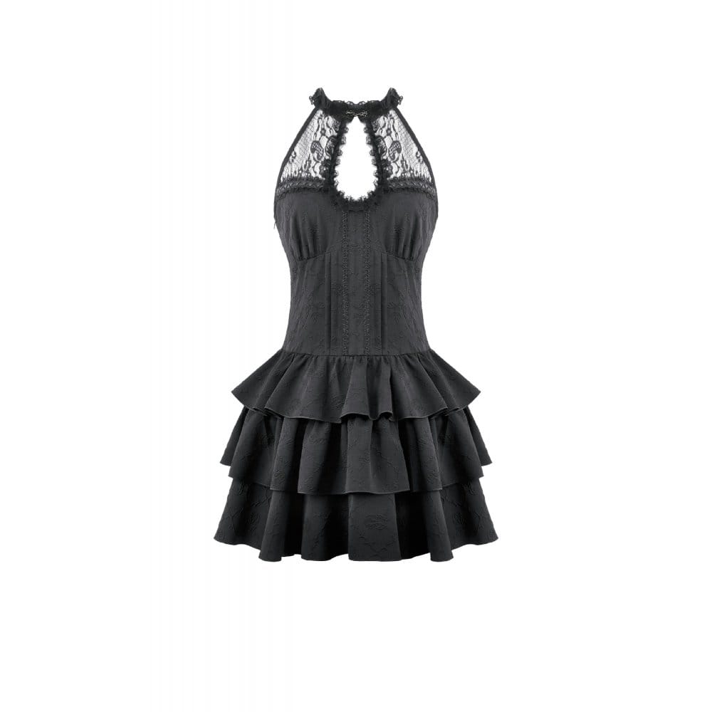 Midnight Cascade Ruffled Halter Dress