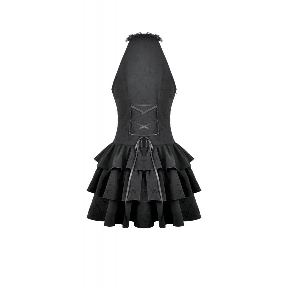 Midnight Cascade Ruffled Halter Dress