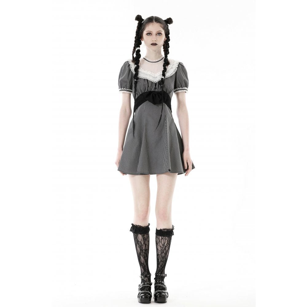 Clockwork Doll Striped Lace-Collar Dress