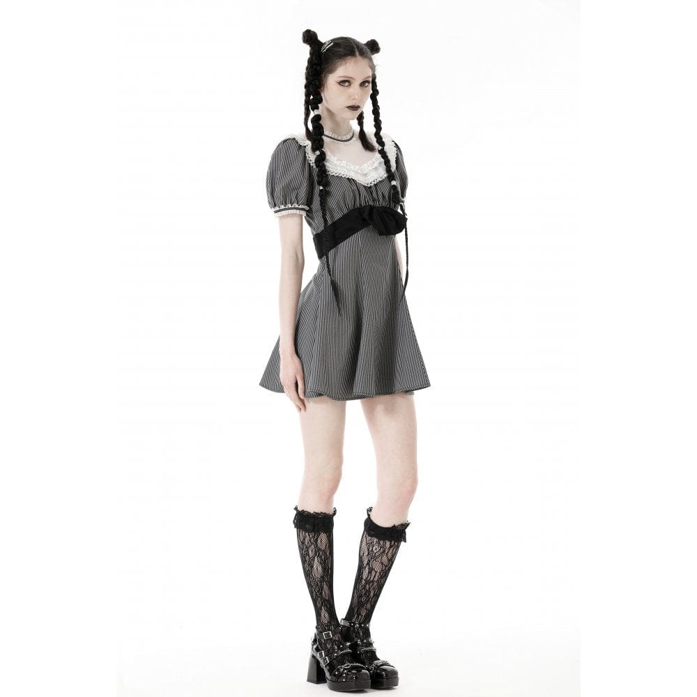 Clockwork Doll Striped Lace-Collar Dress