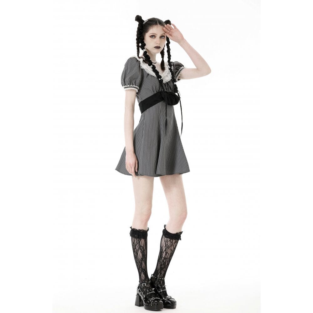 Clockwork Doll Striped Lace-Collar Dress