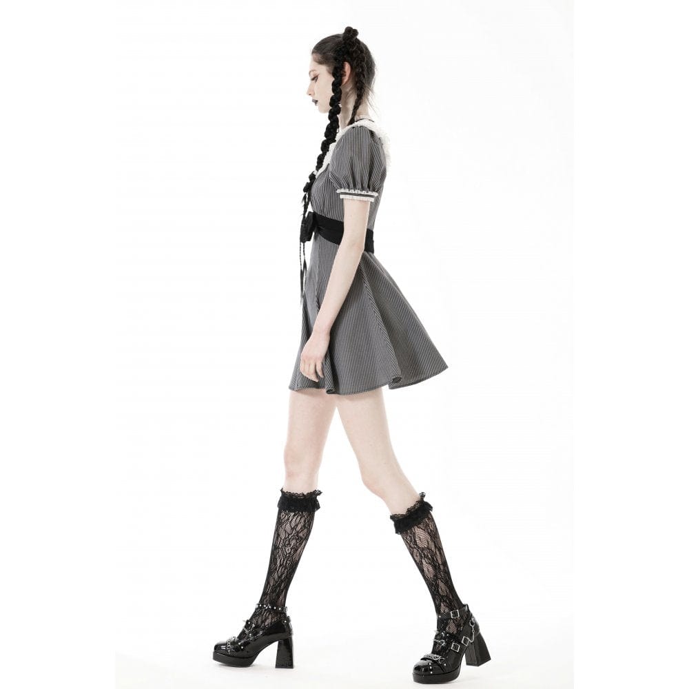 Clockwork Doll Striped Lace-Collar Dress