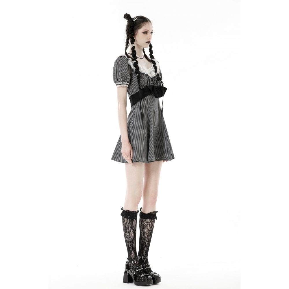 Clockwork Doll Striped Lace-Collar Dress