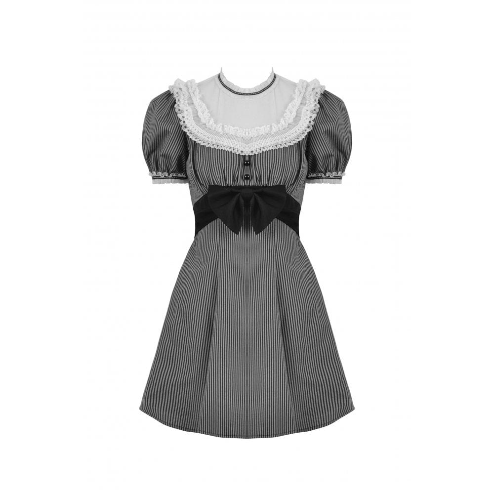 Clockwork Doll Striped Lace-Collar Dress
