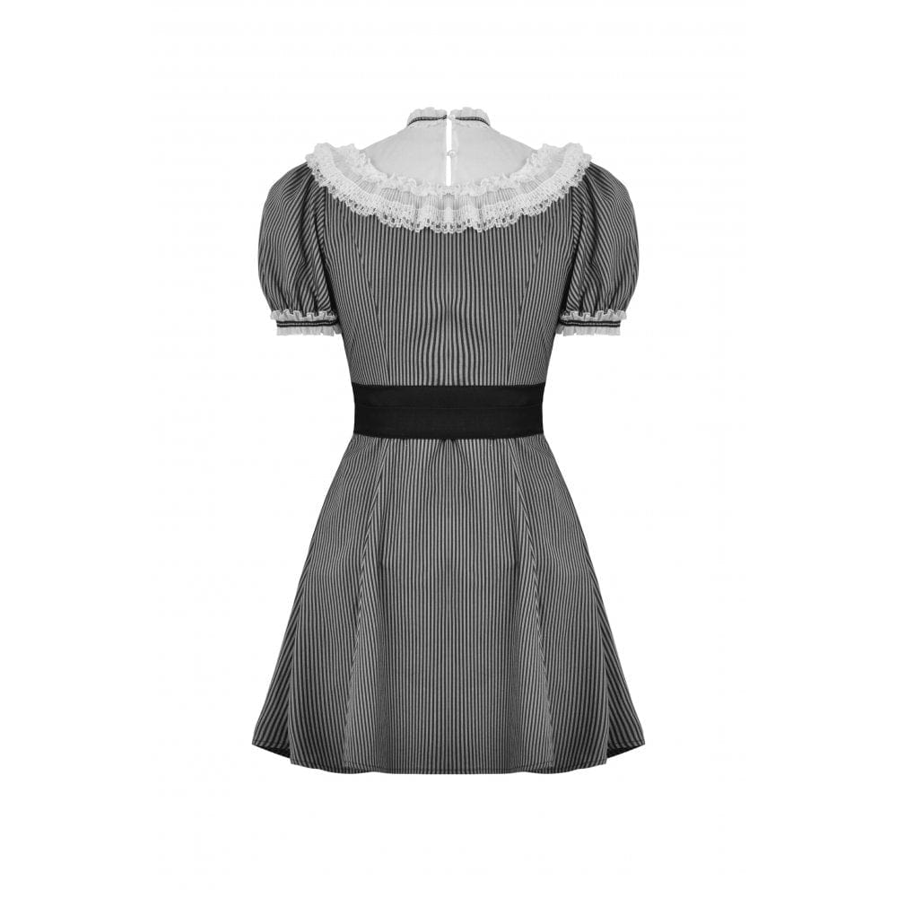 Clockwork Doll Striped Lace-Collar Dress