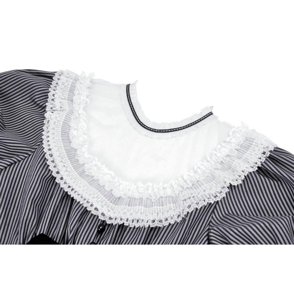 Clockwork Doll Striped Lace-Collar Dress