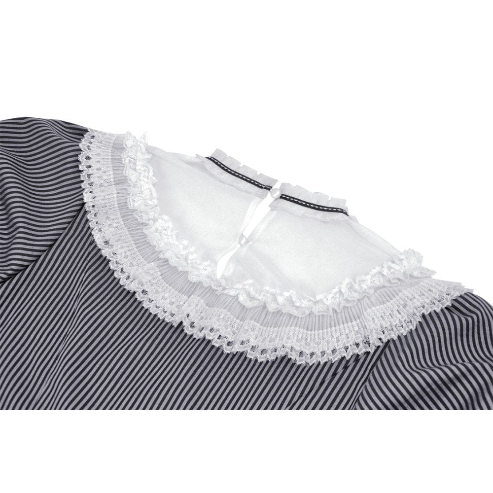 Clockwork Doll Striped Lace-Collar Dress