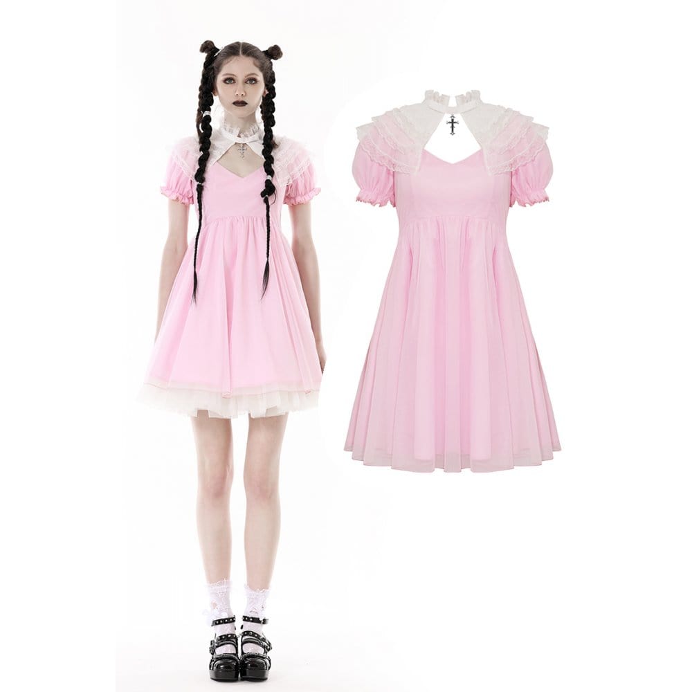Blushing Reliquary Detachable-Collar Dress