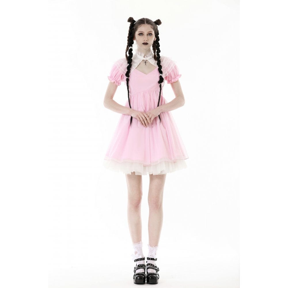 Blushing Reliquary Detachable-Collar Dress
