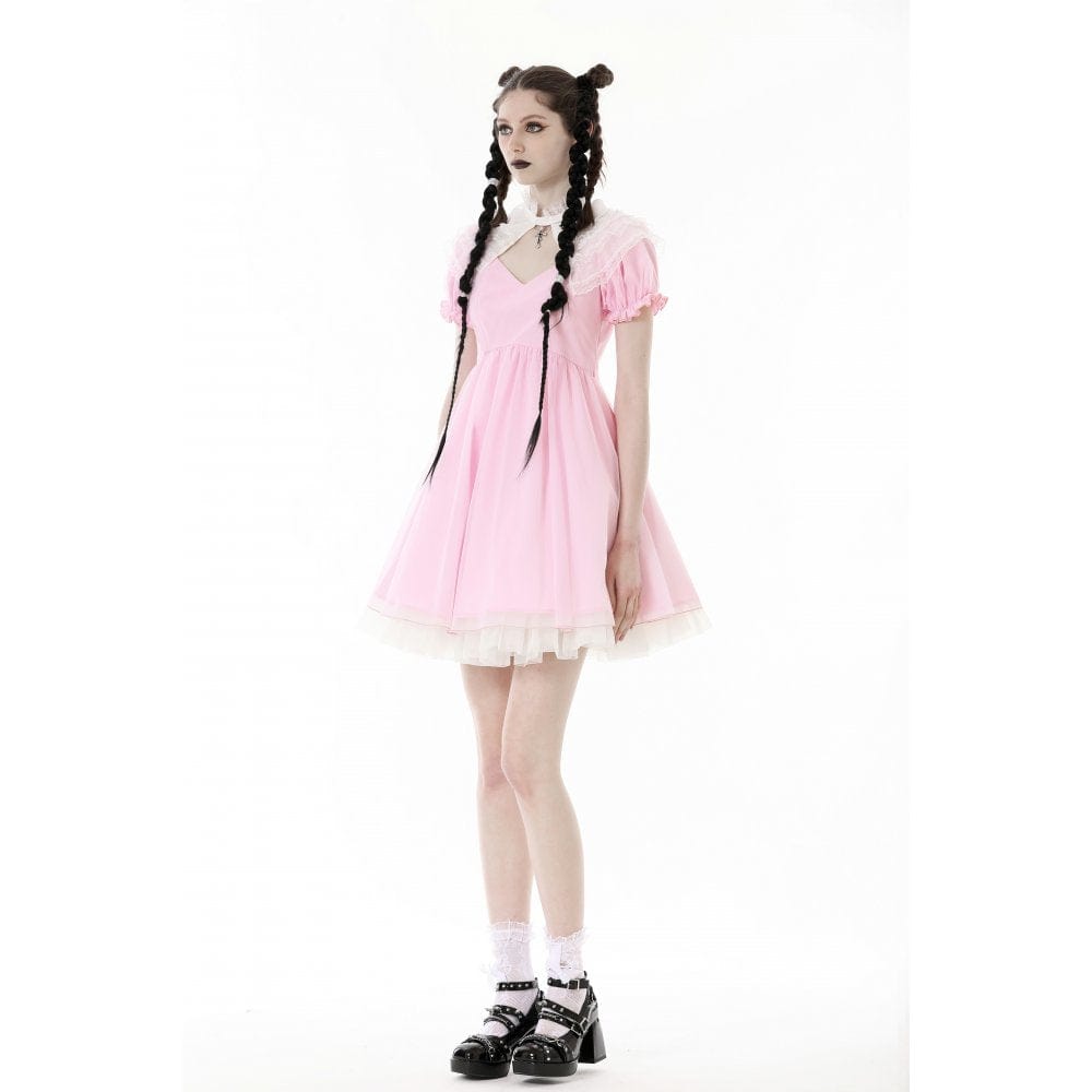 Blushing Reliquary Detachable-Collar Dress