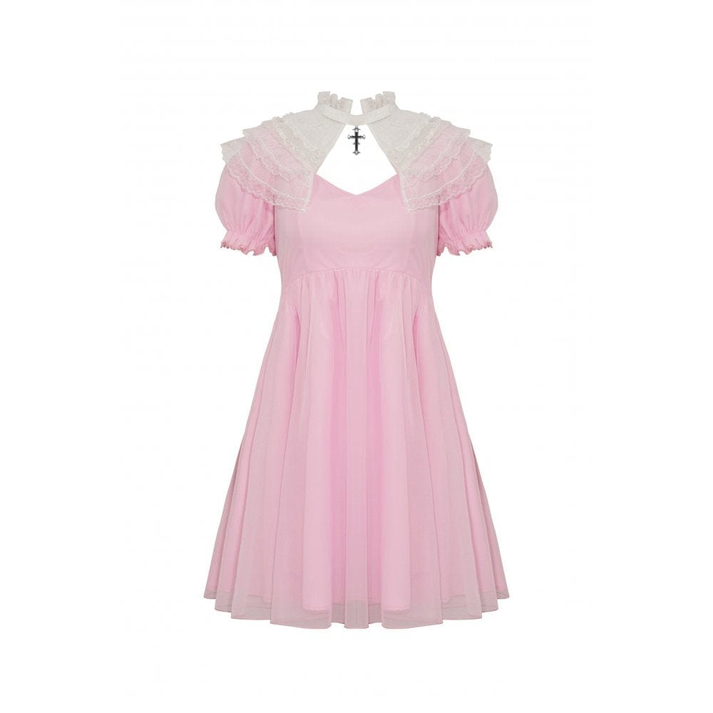Blushing Reliquary Detachable-Collar Dress