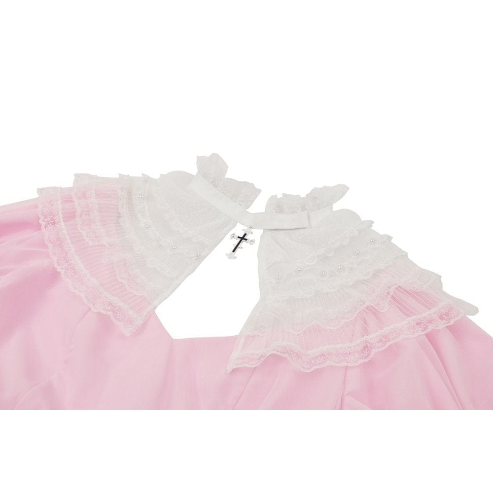 Blushing Reliquary Detachable-Collar Dress