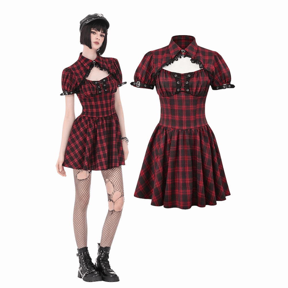 Riot Academy Cutout Plaid Dress