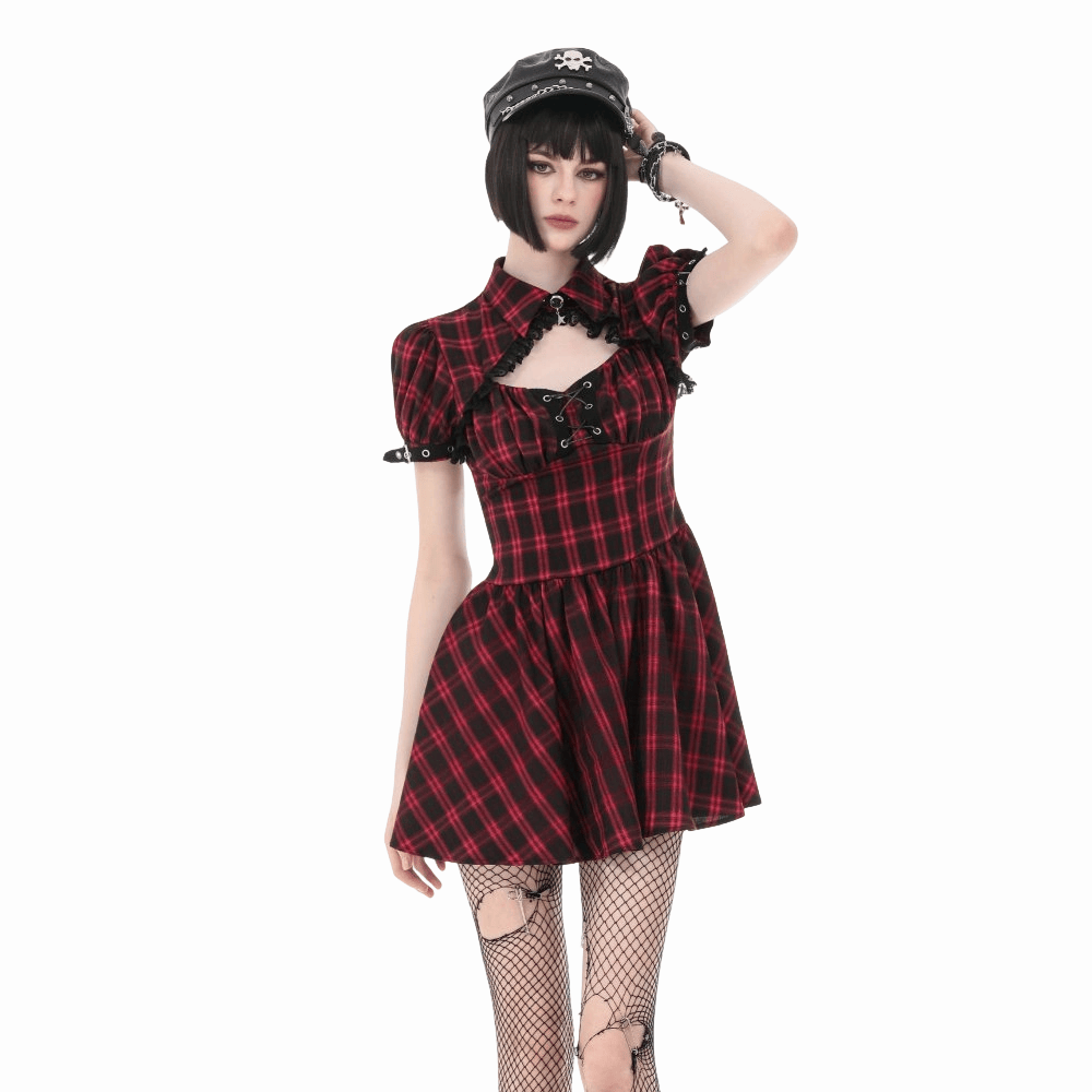 Riot Academy Cutout Plaid Dress