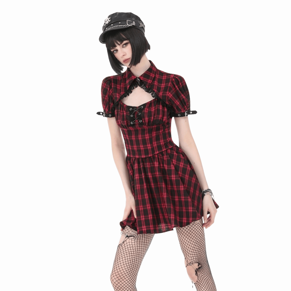 Riot Academy Cutout Plaid Dress