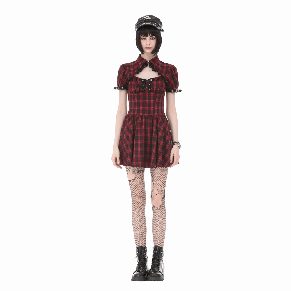 Riot Academy Cutout Plaid Dress