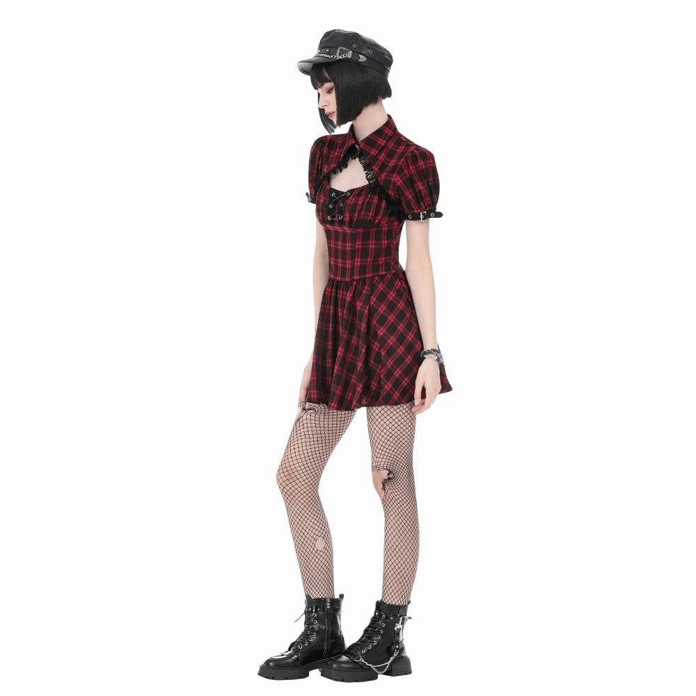 Riot Academy Cutout Plaid Dress