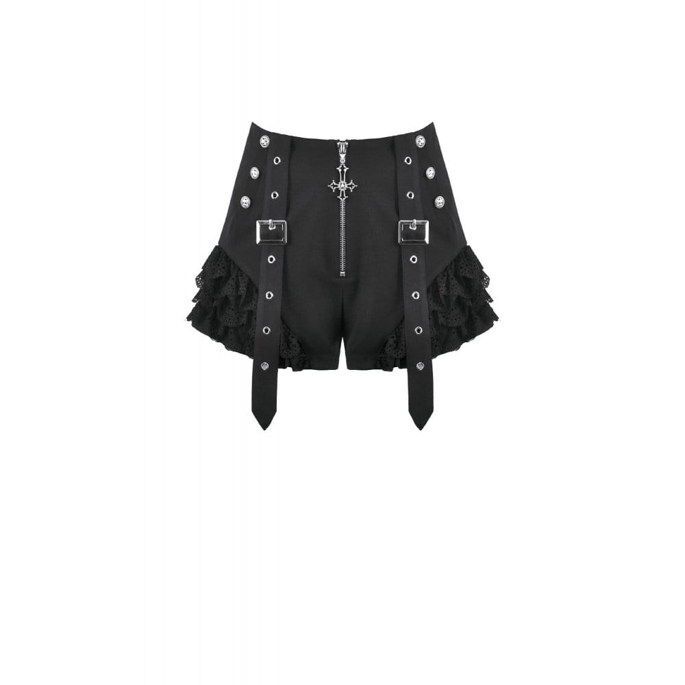 Blackout Lace Buckle Zip Shorts