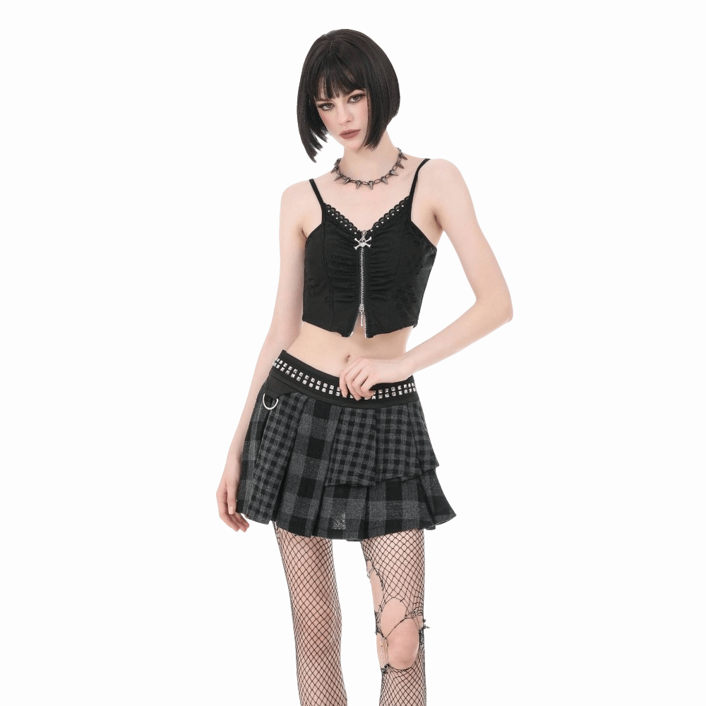 Riot Tartan Asymmetric Rivet Skirt