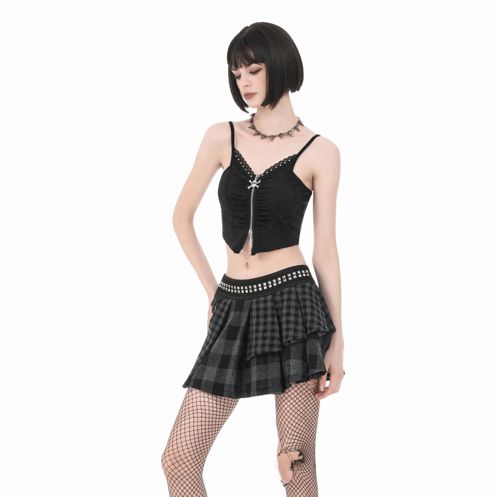 Riot Tartan Asymmetric Rivet Skirt