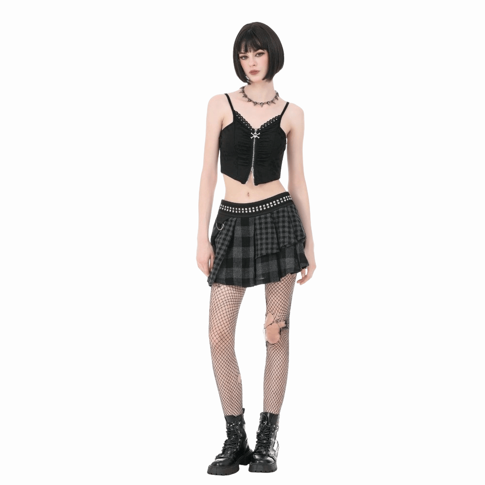 Riot Tartan Asymmetric Rivet Skirt