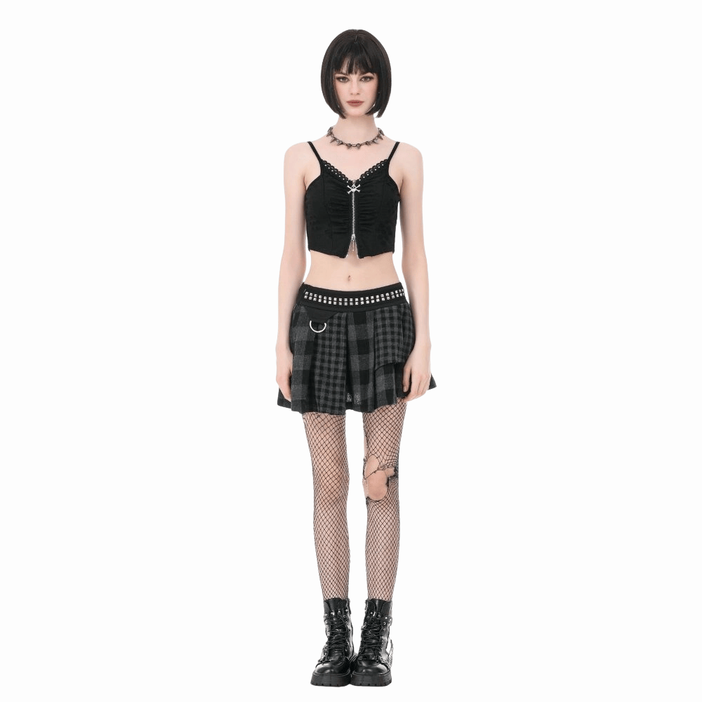 Riot Tartan Asymmetric Rivet Skirt