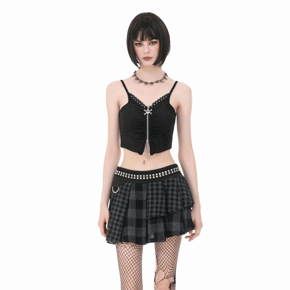Riot Tartan Asymmetric Rivet Skirt