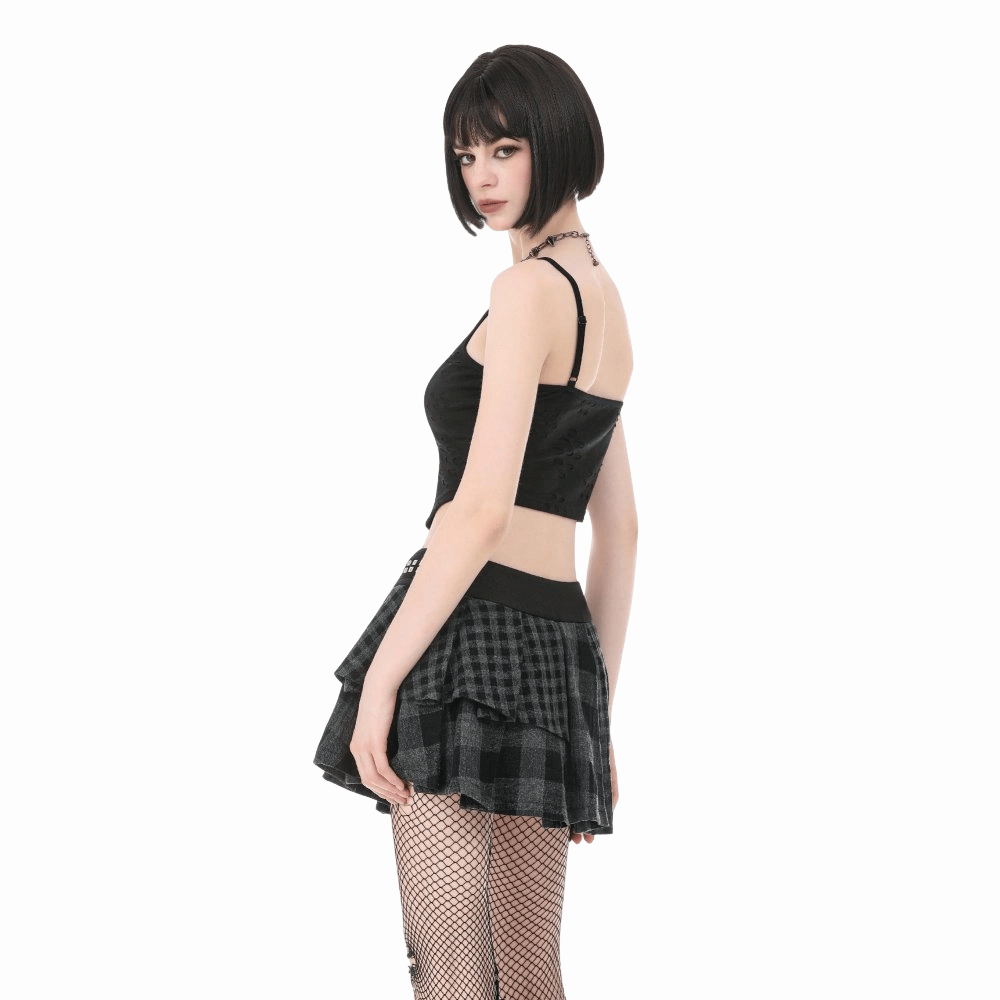 Riot Tartan Asymmetric Rivet Skirt
