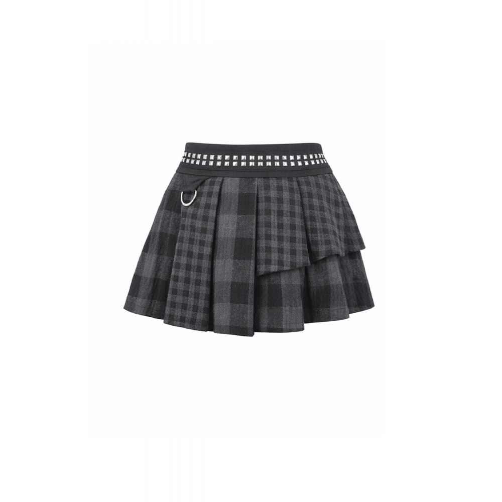 Riot Tartan Asymmetric Rivet Skirt