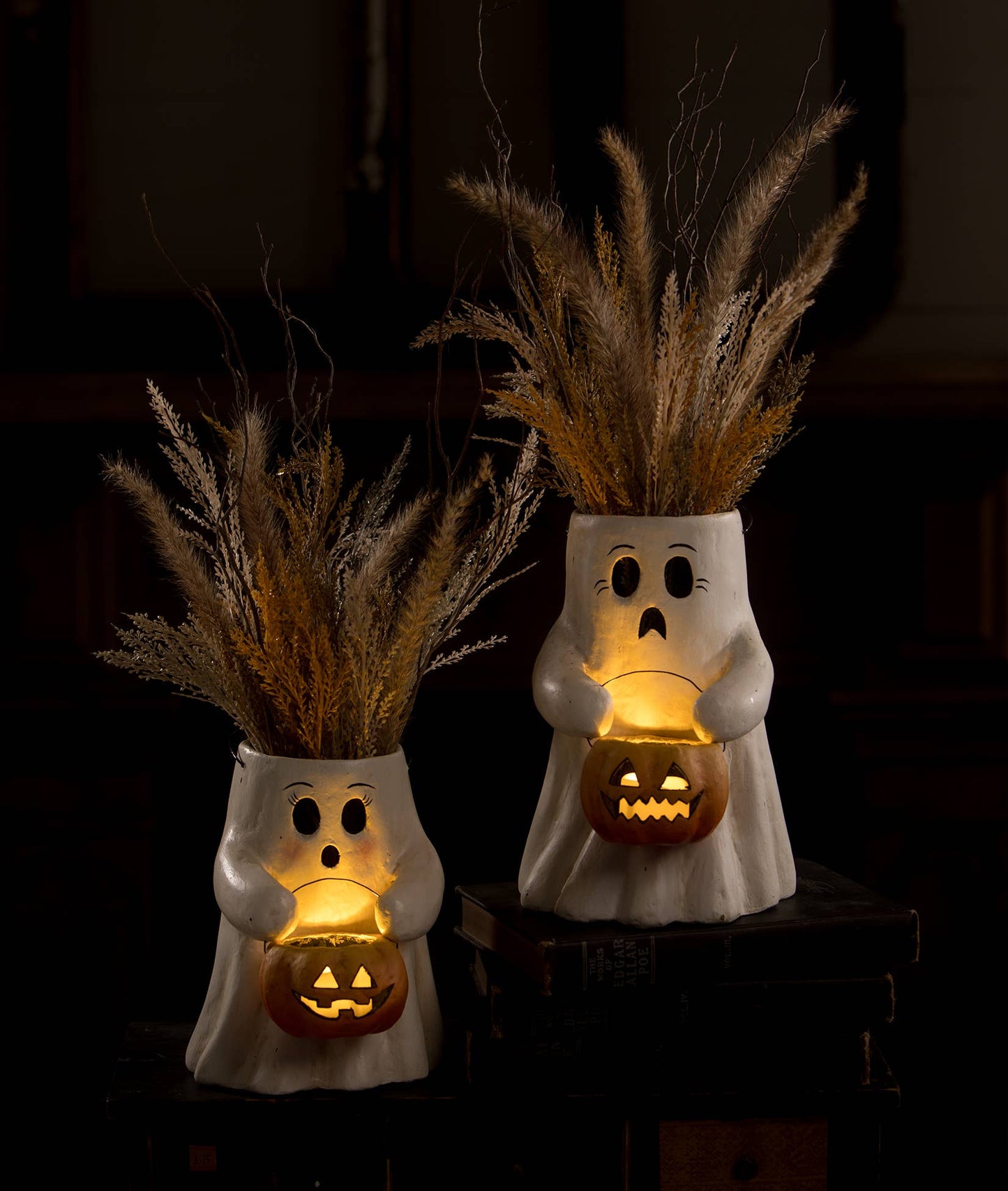 Scaredy Boo With Pumpkin Bucket Paper Mache