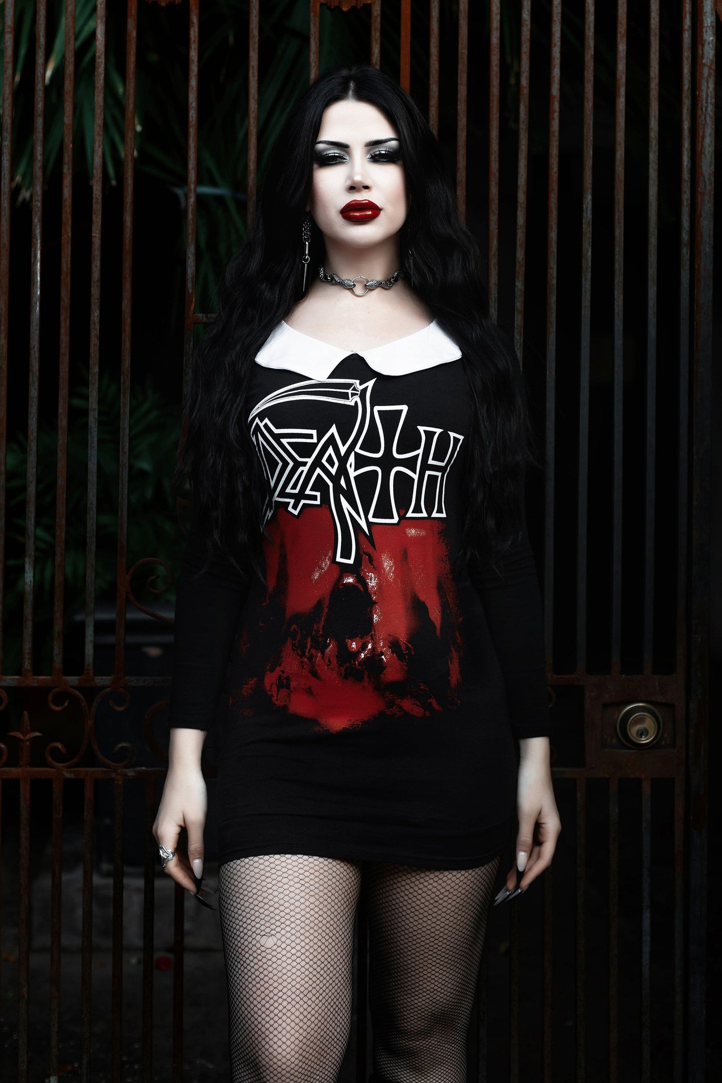 Death Long Sleeve Peter Pan Collar Dress