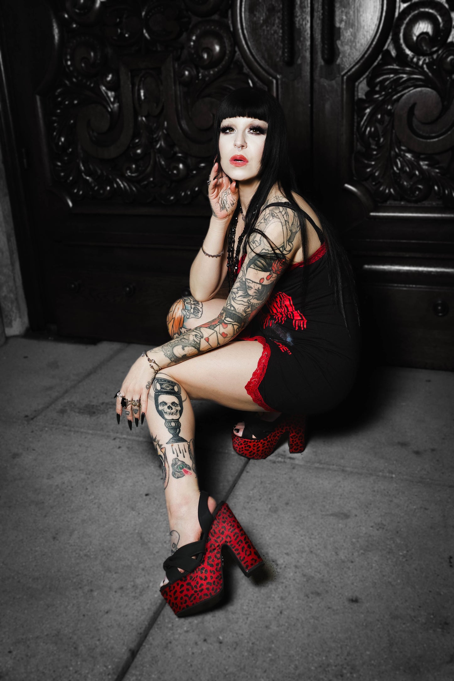 Death Slit Red Lace Dress