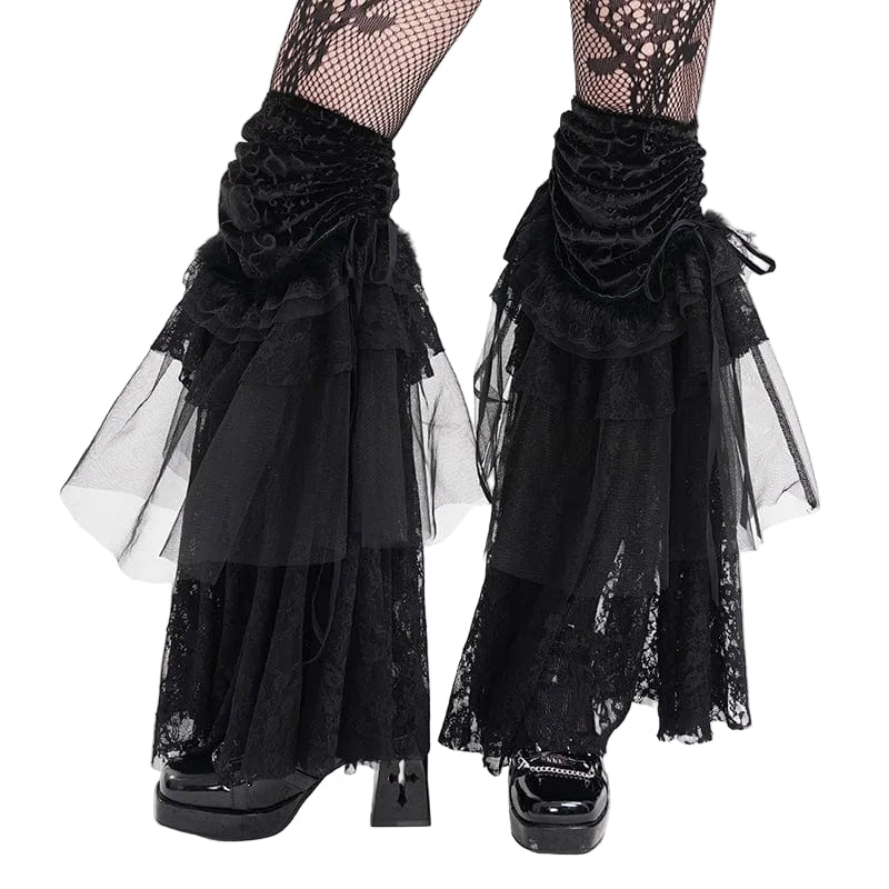 Black Rose Floral Lace Leg Warmers
