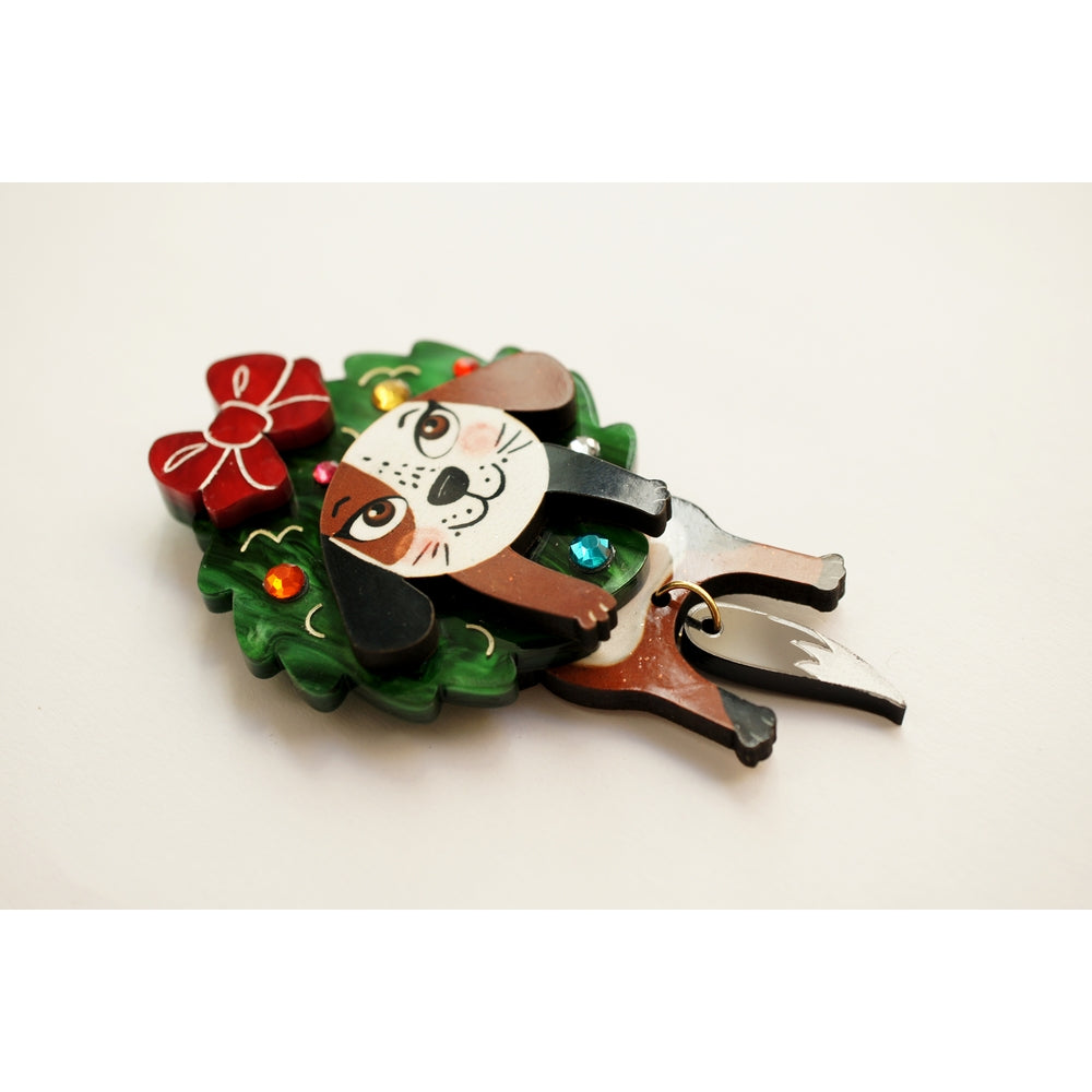 Dog in A Christmas Wreath Brooch by Laliblue