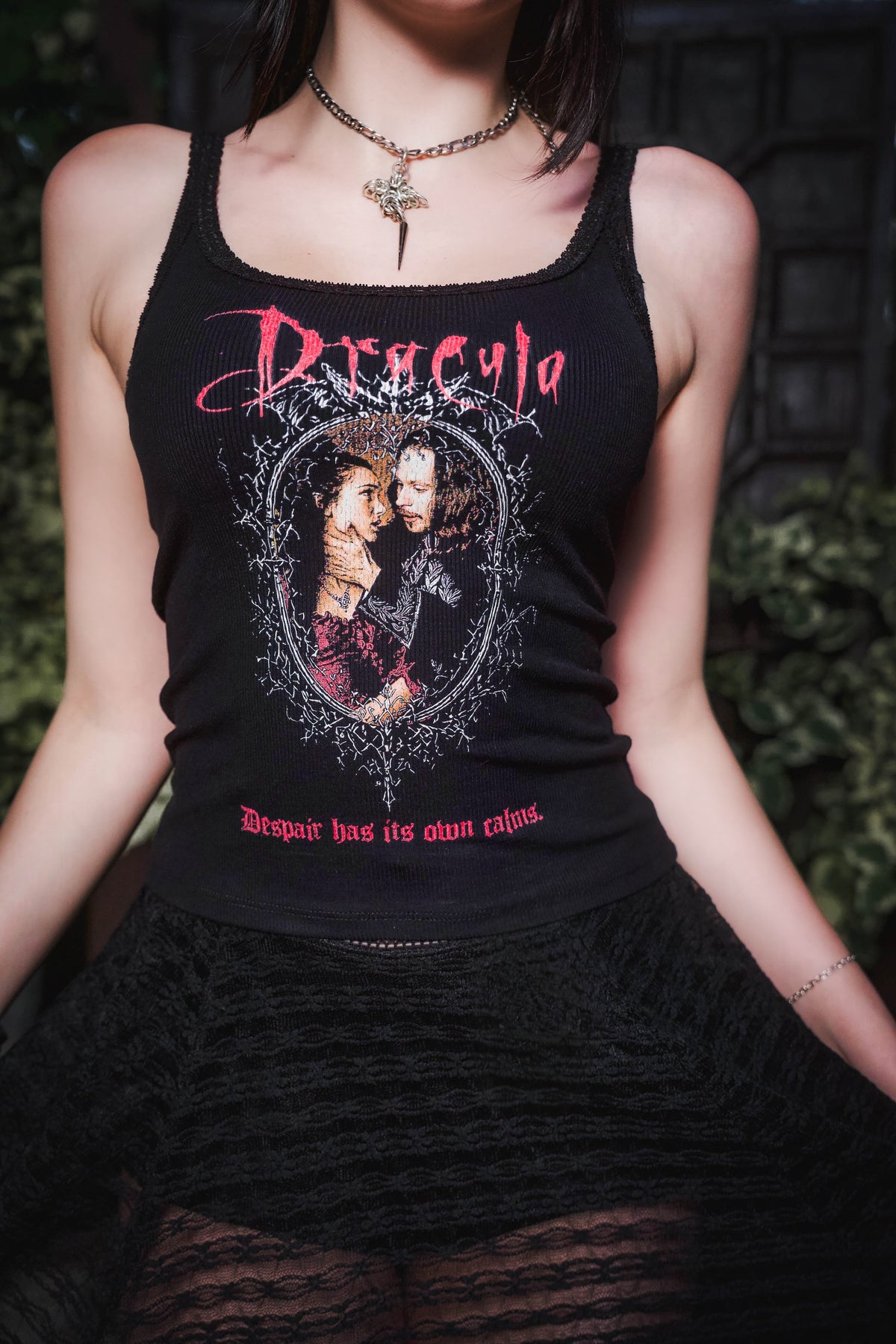 Dracula Ribbed Lace Tank (Love)