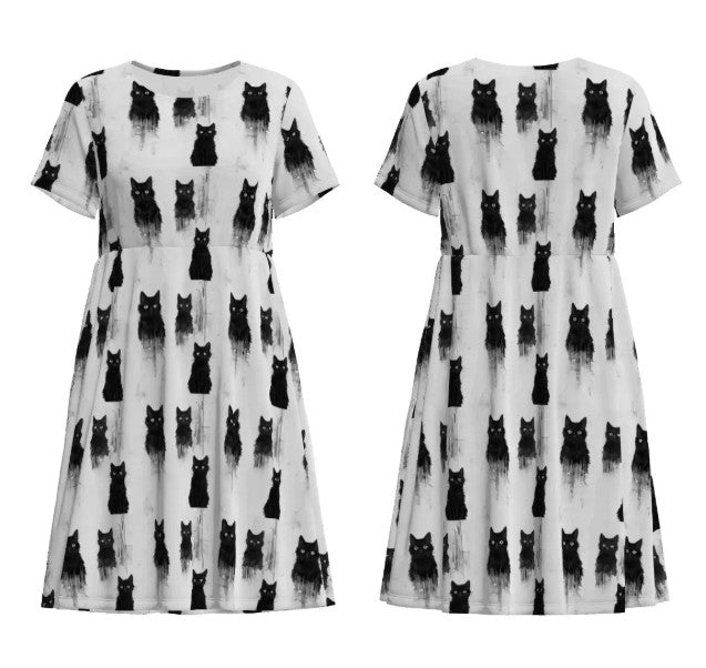 T-shirt Dress - Black Cats