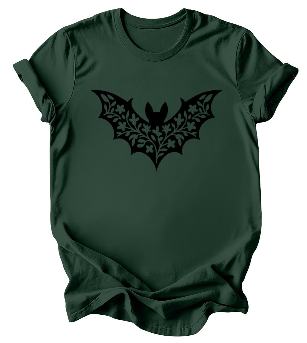 Floral Bat Silhouette - Burgundy or Emerald T-Shirt