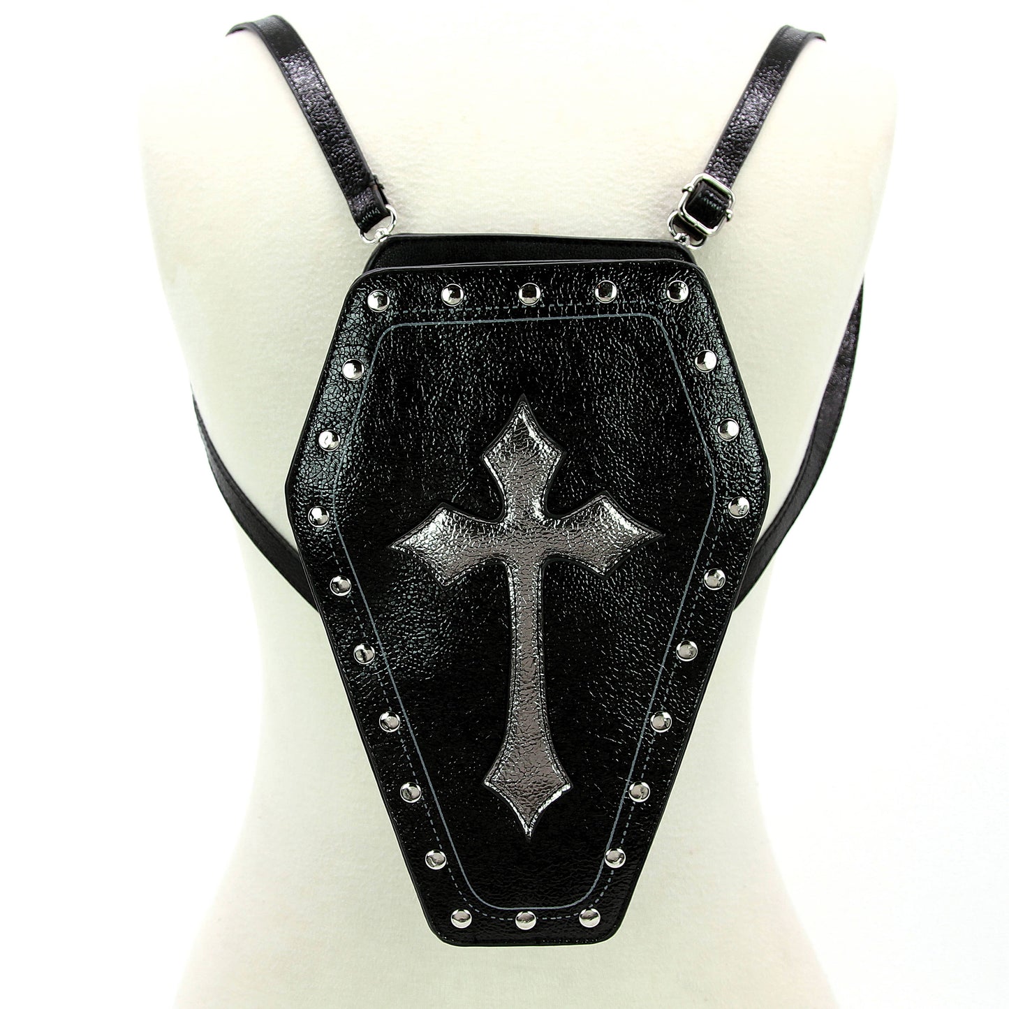 Metallic Cross Coffin Shaped Convertible Backpack Bag