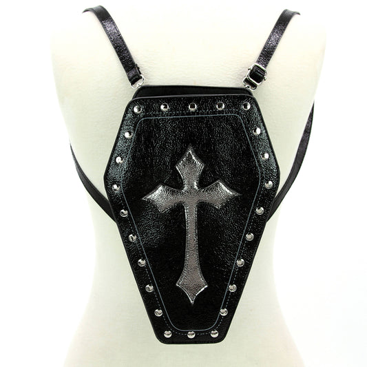 Metallic Cross Coffin Shaped Convertible Backpack Bag