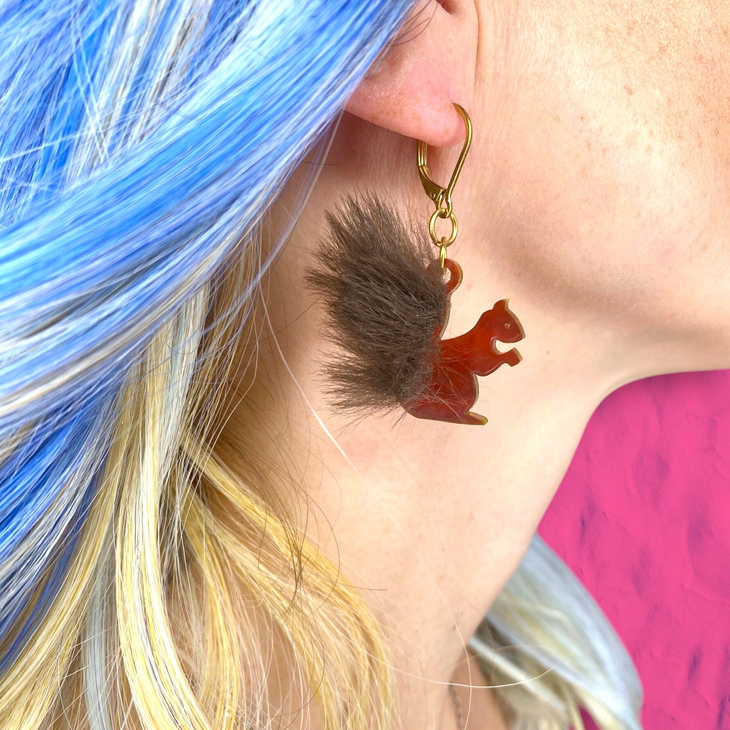 LAST CHANCE! Fluffy Brown Squirrel Dangle Earrings with Faux Fur