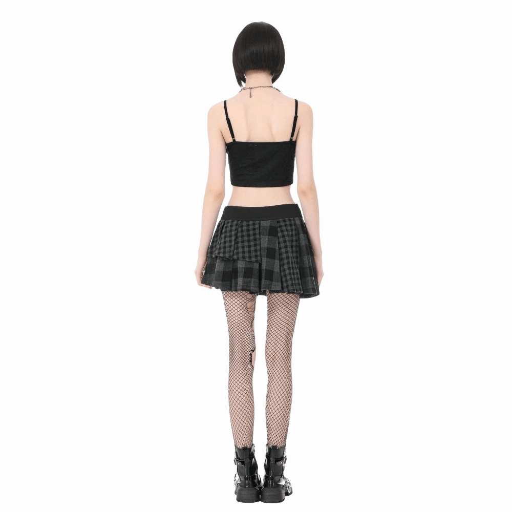 Riot Tartan Asymmetric Rivet Skirt