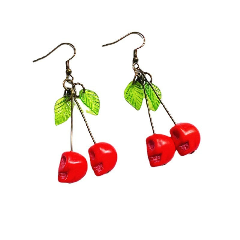 Blood Cherry Skull Earrings