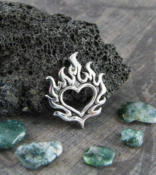 Flaming Heart Pendant, Handmade - 925 Sterling Silver