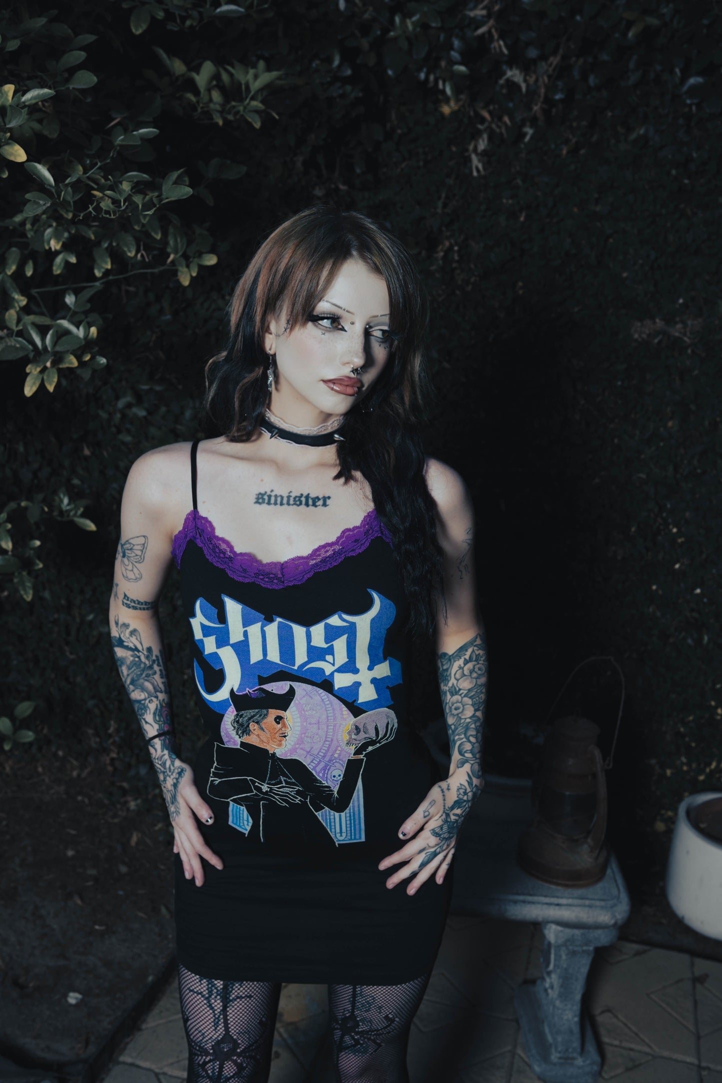 Ghost Purple Lace Strap Dress