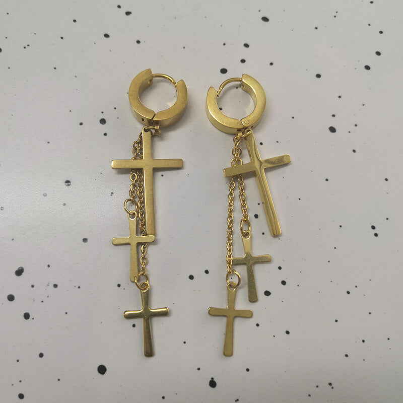 Gold Cross Stainless Steel Hoop Earrings